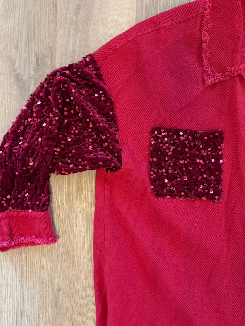 CHICME Red Sequin Sleeve Button Front Shacket Top 1XL - Picture 2 of 13